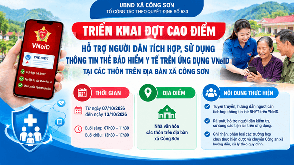 CÔNG SƠN TRIỂN KHAI ĐỢT CAO ĐIỂM HỖ TRỢ NGƯỜI DÂN TÍCH HỢP THÔNG TIN THẺ BHYT TRÊN VNEID